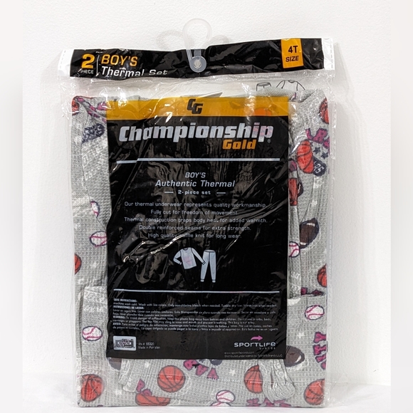 NEW Boys Sports Print Championship Gold Authentic Thermal 2 Piece Set, 4T Size - Picture 2 of 2